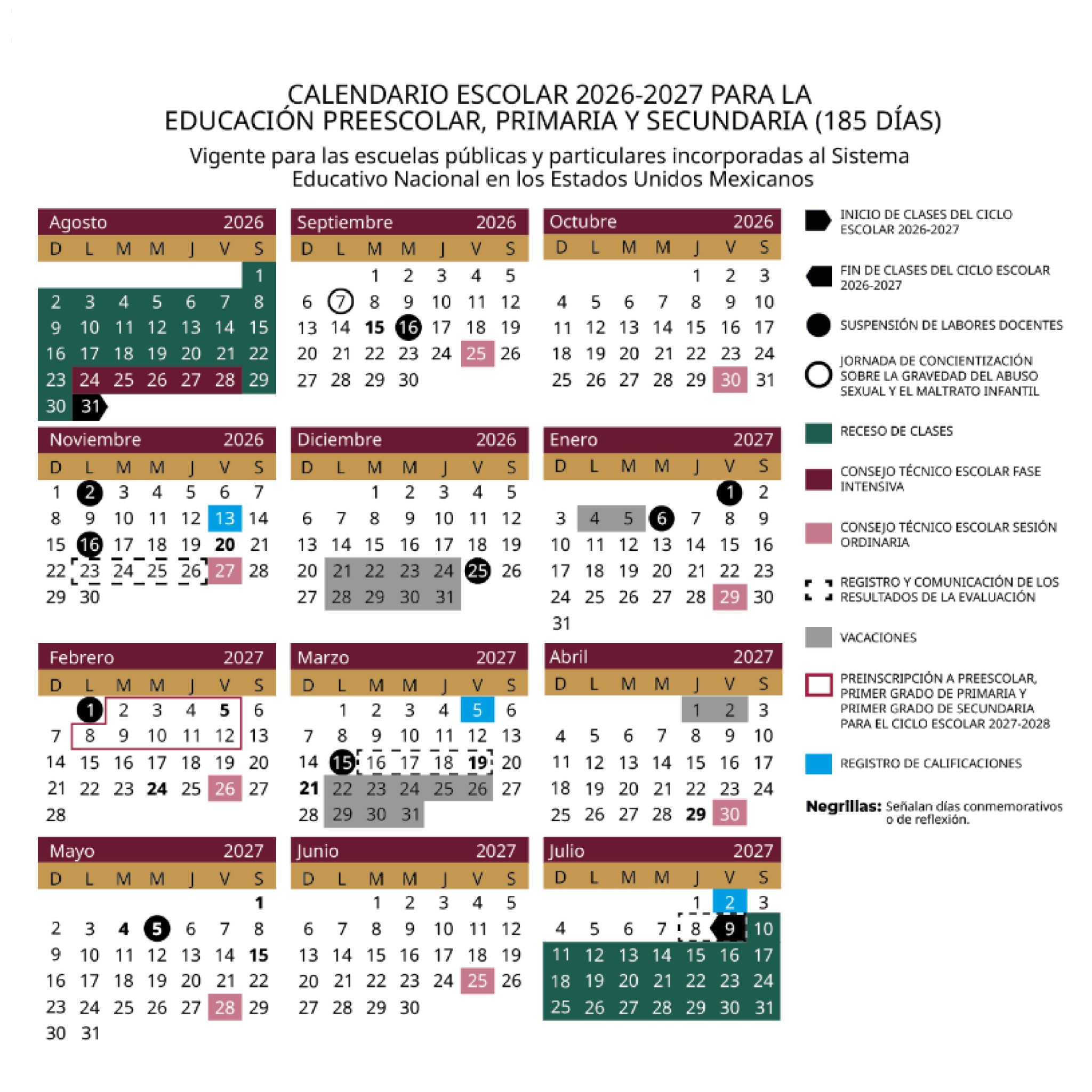 SEP publica calendario escolar 2026-2027